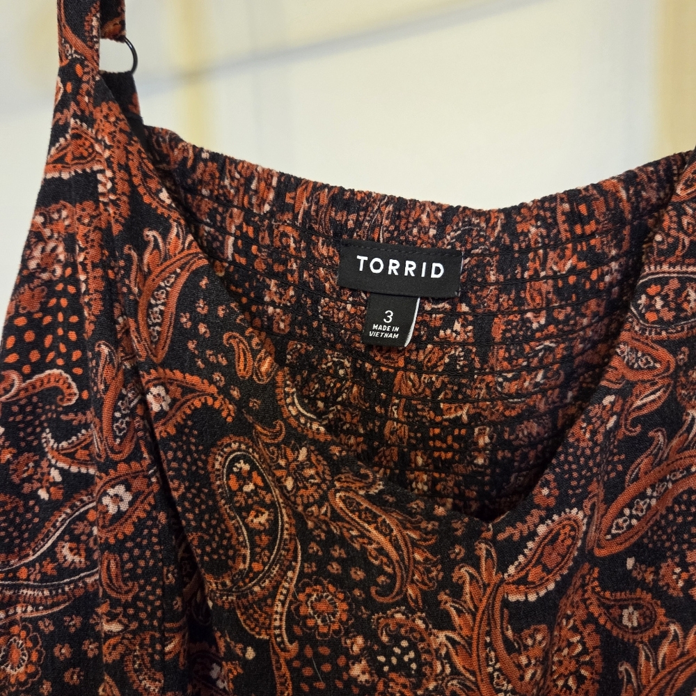 Torrid Hanky Hem Orange Brown Paisley Dress 3X - Picture 4 of 5